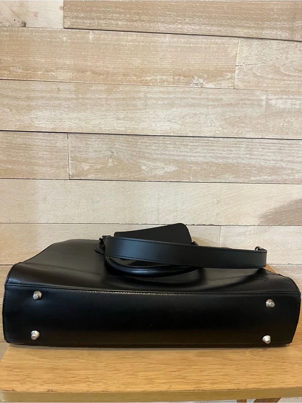 Su.B Structured Black Genuine Leather Satchel Messenger Bag Laptop Bag